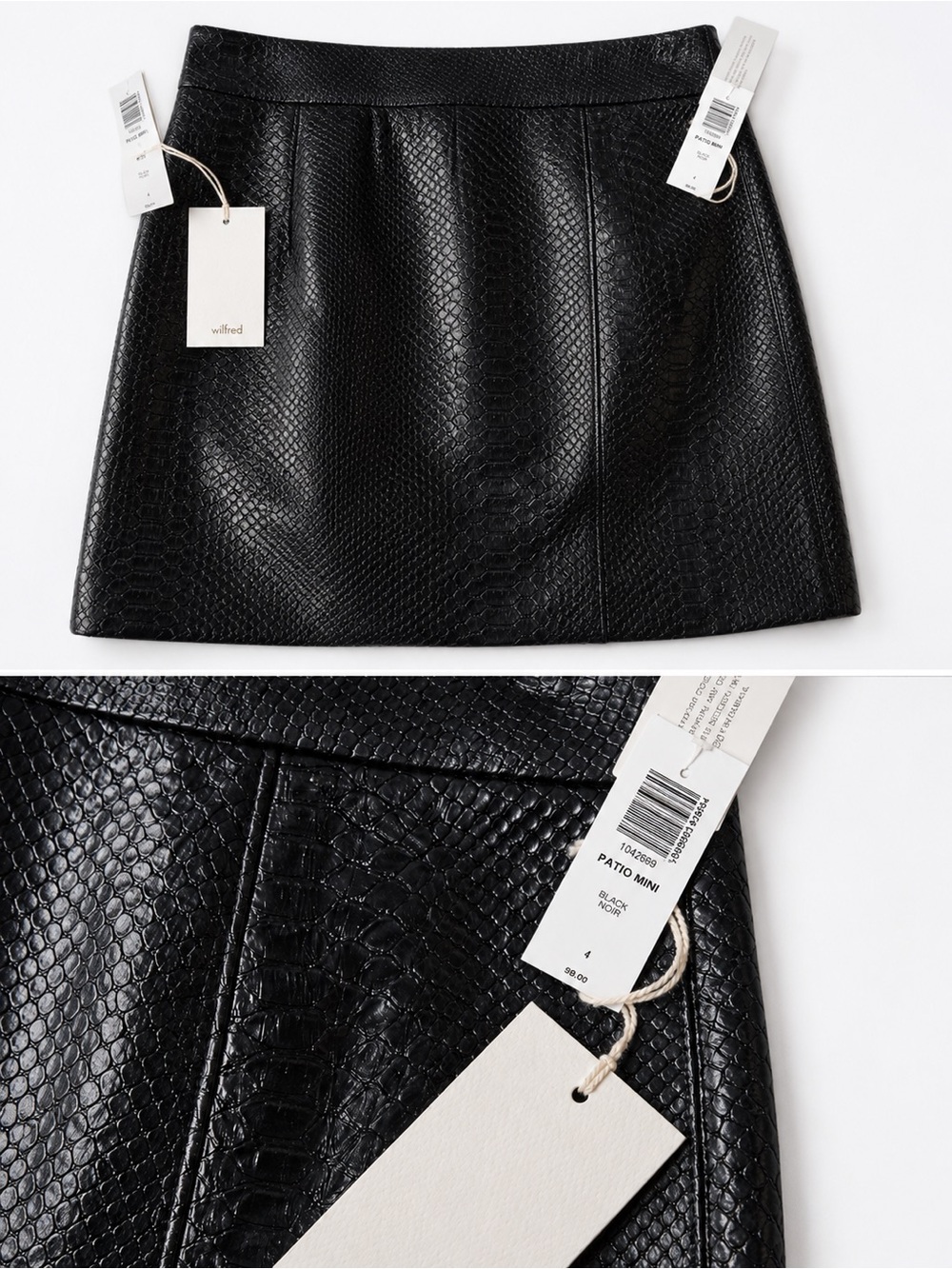 Wilfred Black Faux Snakeskin A-Line Mini Skirt